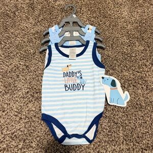 Adorable Blue Striped Bodysuit with Puppy Design